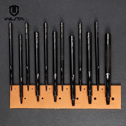 Round Hole Punch Set For Leather, Watch Bands, Belts, And Crafting, Pro Grade Heavy Duty Steel Hollow Punches, Sizes 1mm to 5mm displayed