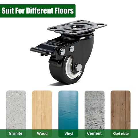 2 Inch Caster Wheels With Brake Heavy Duty Swivel Casters Set Of 4 Total Capacity 600 Lbs Industrial PU Wheels Locking Small Casters