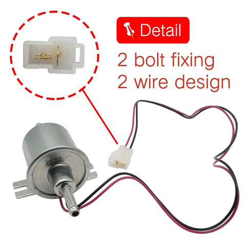 12V Inline Electric Fuel Pump Low Pressure 5-9 PSI For Gas And Diesel Universal, showing metal solid body with 2 bolt fixing.