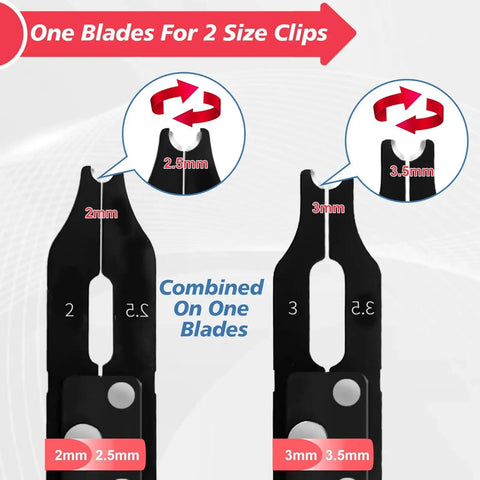 Pro Grade Clip Assortment Kit With Removal And Installation Tool 350 Pcs, blade showing 2mm-2.5mm and 3mm-3.5mm sizes