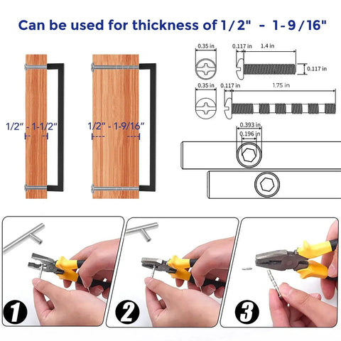 Installation guide for 18 Pack 10 Inch Square Cabinet Handles Matte Black Pulls with dimensions and hardware details.