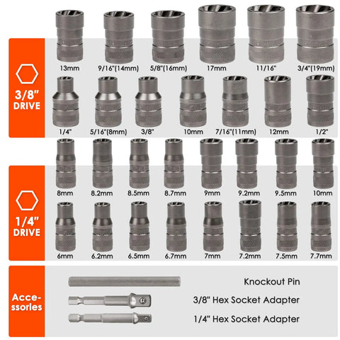 Bolt Extractor Sizes Bolt Extractor Kit For Damaged Fasteners, 32 Piece Nut...