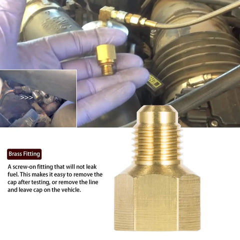 Fuel Pressure Test Kit With Billet Cap And Pressure Port For Ford 6.0L Diesel showing brass fitting and installation