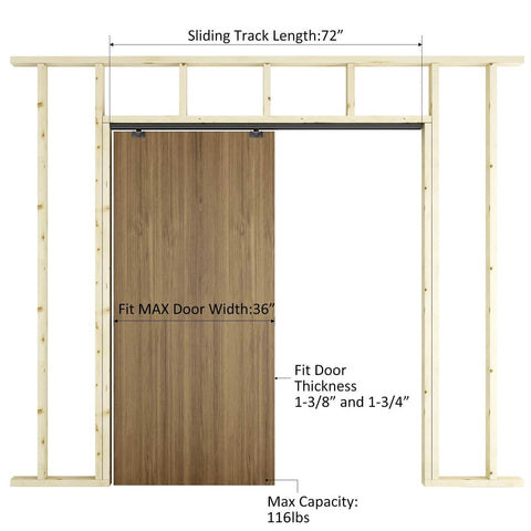 72 Inch Aluminum Pocket Door Track Kit For Ceiling Mount Box Rail Sliding Hardware Pro Grade Heavy Duty Hangers