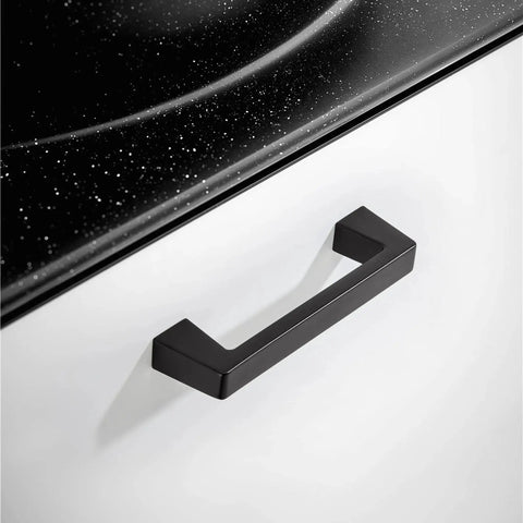2 Pack Matte Black Kitchen Cabinet Handles Center To Center 6.3 Inch installed on white cupboard