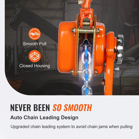 1.5 Ton Manual Lever Chain Hoist With Double-Pawl Brake 10 Ft Lift, orange housing, smooth pull design