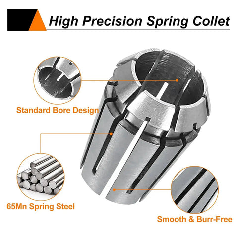 High Precision ER11 Spring Collet Chuck 8mm, 65Mn Spring Steel for CNC Engraving Milling, close-up of smooth design and construction details.