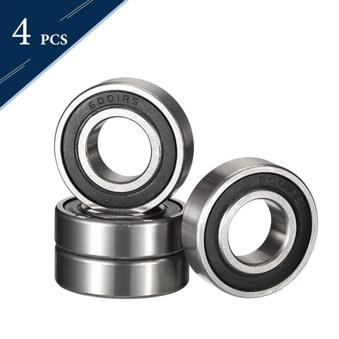 Deep Groove Ball Bearing Set 6001-2RS 12x28x8mm Sealed Pre-Lubricated Chrome Steel With Double Rubber Seals Z2 Low Noise ABEC 1