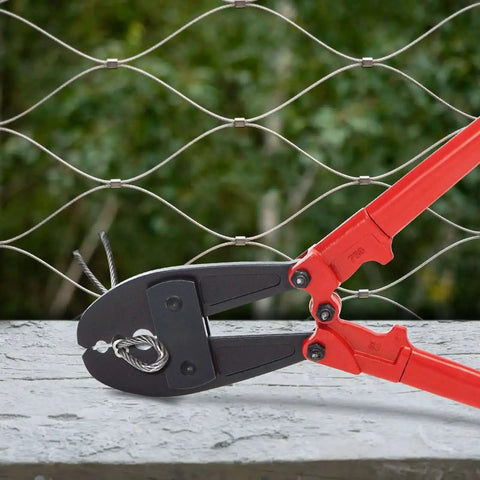 Heavy Duty Wire Rope Crimping Tool With 30 Inch Long Handle For Five Thirty Second Inch, One Quarter And Five Sixteenth Inch Sleeves in use