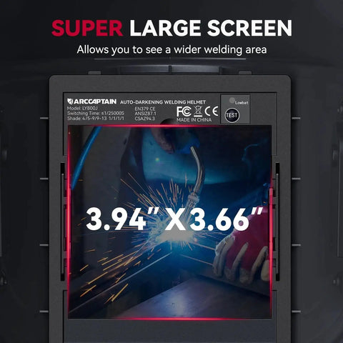 Auto Darkening Welding Helmet With Huge 3.94 By 3.66 Inch Viewing Screen True Color Hood Four Arc Sensors Solar Powered
