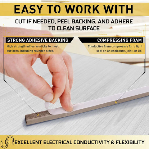 TitanRF Faraday Foam Gasket, 90in L adhesive-backed foam strip with conductive fabric for RF enclosures