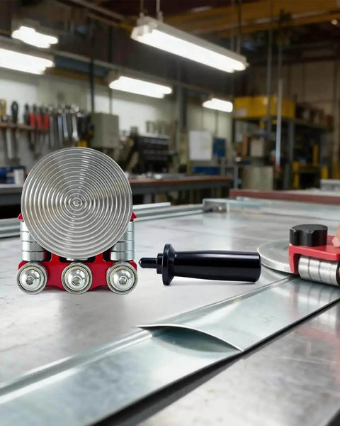 One Station Metal Disc Bender For Standing Seam Roofing And Sheet Metal Bending, heavy duty floor unit, in workshop setting