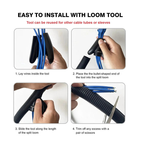 Flame Retardant Half Inch Split Wire Loom Tubing 25 Feet Includes No Fuss Easy Installation Tool Durable Polypropylene Wire Covers