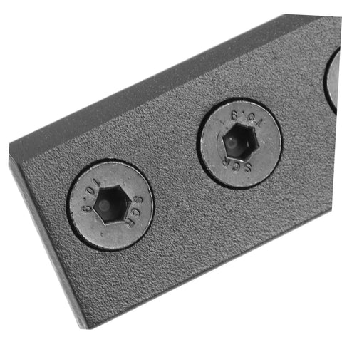 Close-up of a black metal flat fixing plate with screws, part of Barn Door Hardware Kit With Track Connector And Heavy Duty Metal Splicing For Smooth Sliding Doors Flat Fixing Plate And Straight Bracket Design For Built To Last Easy Install And Quiet Operation.