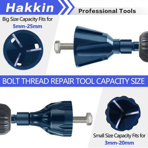 Image showing Versatile 4 Pack Burr Busting Deburring External Chamfer Tool Set With Tungsten Carbide Blades By Hakkin Bolt Deburring Chamfering Drill Bit For All Thread Hex Shank Removes Burrs On Steel Copper Brass Wood And Plastic Fits One Eighth To One Inch 3 To 25 in two sizes.