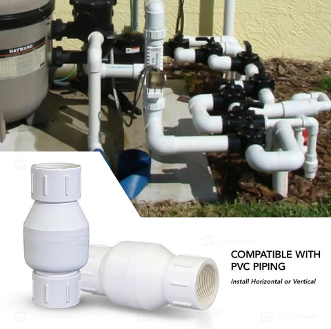 PVC inline check valve, white plastic, 3/4 in FIP, for backflow prevention