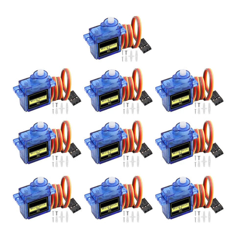 10 Pack 9G Micro Servo Motors for Small RC Helicopters Cars Boats Drones and Robotic Arms with 0 to 180 Degree Range