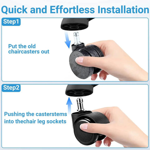 Quick installation guide for 2 Inch Office Chair Casters Wheels Set Of 5 Heavy Duty Quiet Rubber Wheels For All Floor Surfaces
