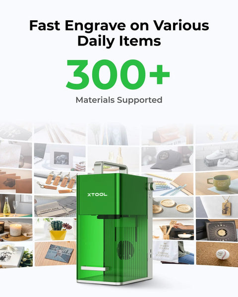 Lightning Fast 4000mm Per Second Laser Engraver For Wood Leather Acrylic Glass Portable F1 Lite By XTool shown with examples of usage.