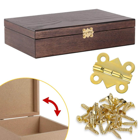 Stainless Steel Tiny Box Hinges 15 Piece Set With 60 Screws Vintage Gold Folding Cabinet Hinges for small boxes and cabinets.