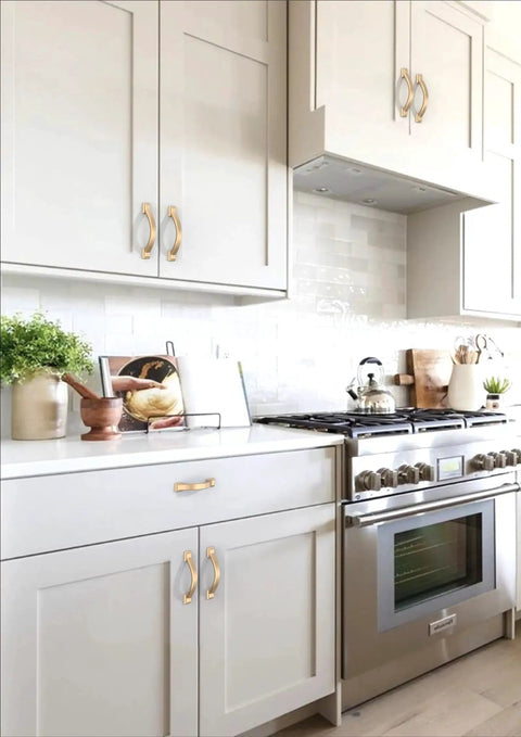 10 Pack Champagne Bronze Cabinet Pulls 3 Inch Solid Zinc Alloy Handles on White Kitchen Cabinets