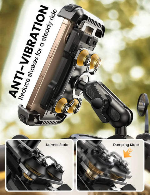 Motorcycle Phone Mount With Metal Extension Arm And Dual Vibration Dampeners for 4.7 to 6.7 Inch Phones on Bike Handlebar