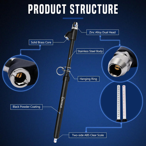 2-pack heavy-duty dual-head tire pressure gauge, stainless steel body with zinc alloy dual heads, 12-inch scale, Amazon.