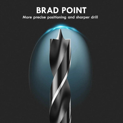Close-up of Brad Point Wood Drill Bit Set 12 Pc Hex Shank With Double Flute For Precise Starting And Clean Holes In Carpenter Woodworking