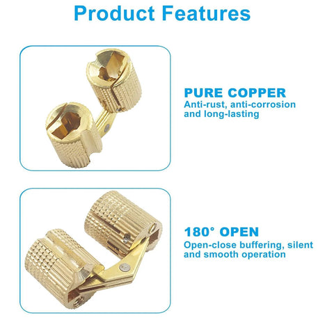 4 Pcs 12mm Invisible Brass Barrel Hinges With 180 Degree Opening Concealed Hidden Cabinet Hardware Durable Solid Brass Construction