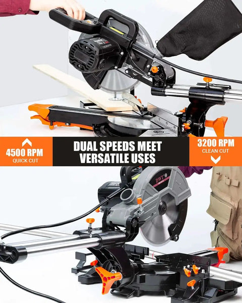Sliding Compound Miter Saw With Laser Guide And 3 Blades Built For Woodworking And DIY 10 Inch 15A Dual Speed 4500 RPM And 3200 RPM