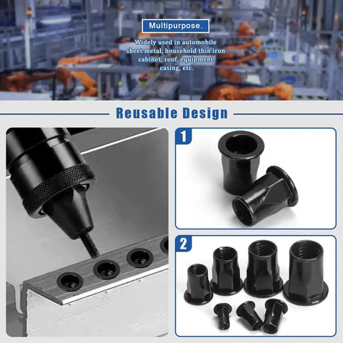 250 Piece Threaded Rivet Nuts Set M3 Through M12 Half Hex Head Black Zinc Plated Carbon Steel Flat Head Rivnuts Built Tough