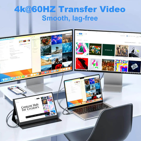 Plug And Play Right Angle USB C Monitor Cable 6ft 2 Pack 4K 60Hz Display With 20Gbps Data Transfer and 100W Charging connected setup