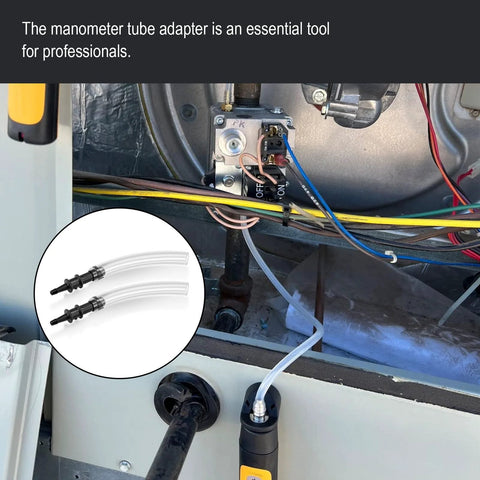 Manometer tube adapters, 3/16 to 5/16 in, two-pack; clear tubing with black fittings for gas appliance pressure tests