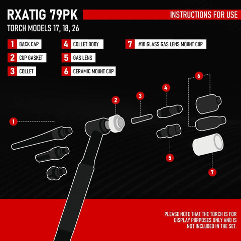 Illustration of 79 Piece TIG Welding Torch Accessories Kit With Stubby Gas Lens Cups No 10 No 12 For WP 17 18 26.