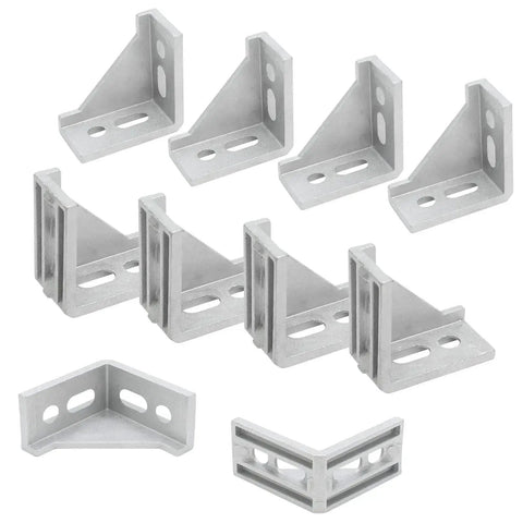 Set of 10 Inside Corner Bracket Gusset For 3030 Aluminum Extrusion, silver L Bracket Connector for 3060 Series, 8Mm Slot displayed
