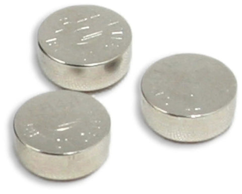 Three round metal caps shown in close-up, suitable for Laser Guided Miter Saw Guide For On Point Cuts On Sliding Compound And Portable Saws Fits Most Saws.