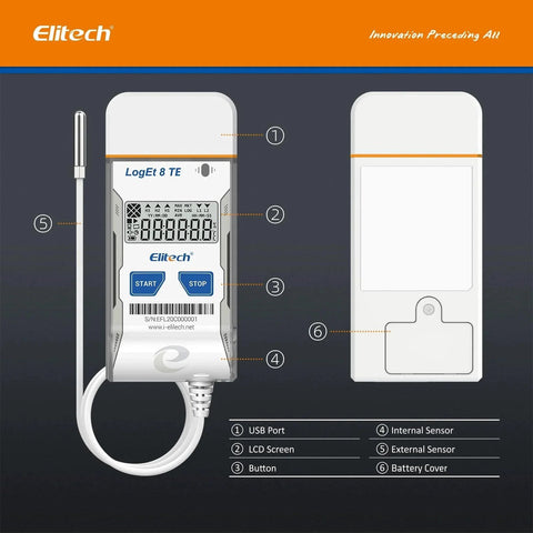 Reusable USB Temperature Data Logger Elitech For Cold Chain, High Accuracy Sensor With 0.3 C Precision, USB Port