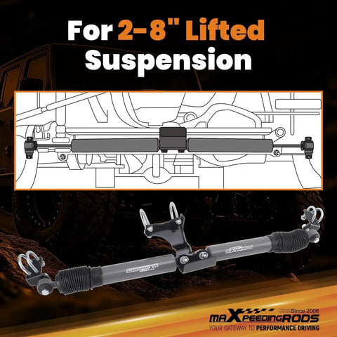 maXpeedingrods dual steering stabilizer for Jeep Wrangler JK/JKU, steel-gray, for 2–8 in lifted suspension, G1 upgrade