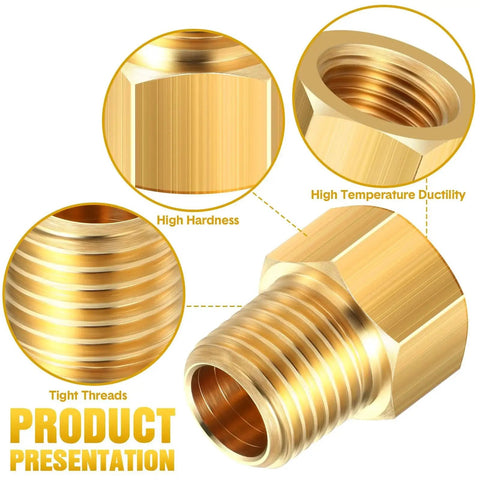 Propane Fitting Adapter Set 1/4 Inch NPT Male To 1/4 Inch Inverted Flare Female Brass Reducer Connector for gas lines, detailed view