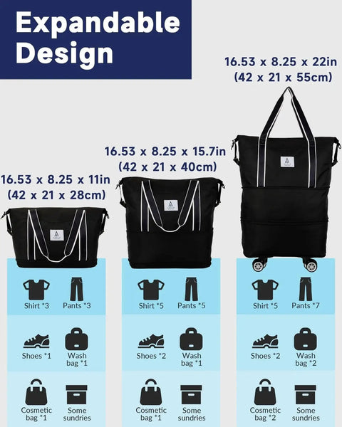 Expandable Versatile Rolling Duffle Bag With Detachable Wheels And Adjustable Shoulder Strap For Easy Travel sizes 25L to 55L