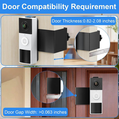 No Drill Anti Theft Doorbell Mount For Video Doorbells Compatible With Tapo Cameras shown installed with door compatibility measurements