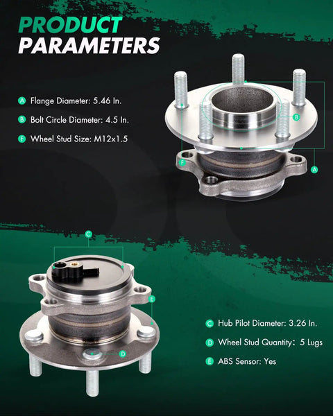 Rear Wheel Hub Bearing Assembly Kit 2 Pack Fits 2014 2015 2016 Mazda 3 With 5 Lug ABS OE 512523 Direct Replacement For Quick Bolt In And Smooth Ride Now product parameters
