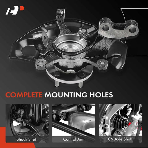 Set Of 2 Front Left And Right Steering Knuckle And Wheel Bearing Hub Assemblies For Toyota Camry 2007-2011 And Lexus ES350 2007-2012 Driver And Passenger Side, close-up of mounting holes and bearings