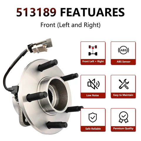 Front Wheel Bearing And Hub Assembly For 2005-2006 Chevy Equinox, 2006 Pontiac Torrent, And 2002-2007 Saturn Vue 5 Lug With ABS Sensor, OE 513189 Compatible Replacement, Easy Bolt-On Install, Premium Hub Assembly