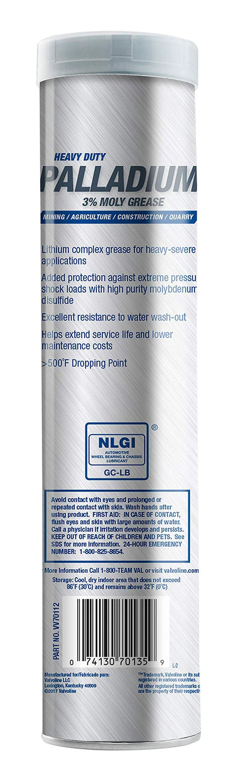 Valvoline Palladium heavy-duty grease cartridge, 14.1 oz, 3% moly, case of 10