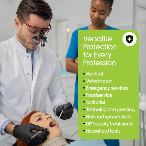 Dentist uses Black Nitrile Gloves Disposable Latex Free 4.5 Mil Medium during dental procedure, highlighting gloves' versatility.