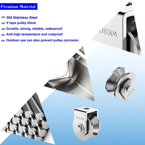 Close-up of Two Pack 2 Inch Stainless Steel V Groove Pulley Wheel Set For Heavy Duty Gate Tracks and Sliding Rollers with 880 lbs