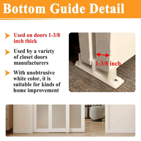Image showing a 15 Piece Plastic Sliding Closet Door Bottom Guide Kit With Screws For Doors Measuring One And Three Eighths Inches Thick