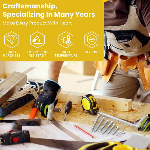 Craftsman working with UBANU M4 Wood Screws Assortment Kit, High Hardness Phillips Drive Flat Head Screws on a wooden project.