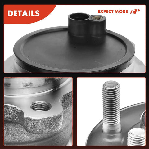 Close-up details of rear wheel bearing and hub assembly for Ford Transit Connect five lug 2014 to 2018 high load capacity ball bearing.